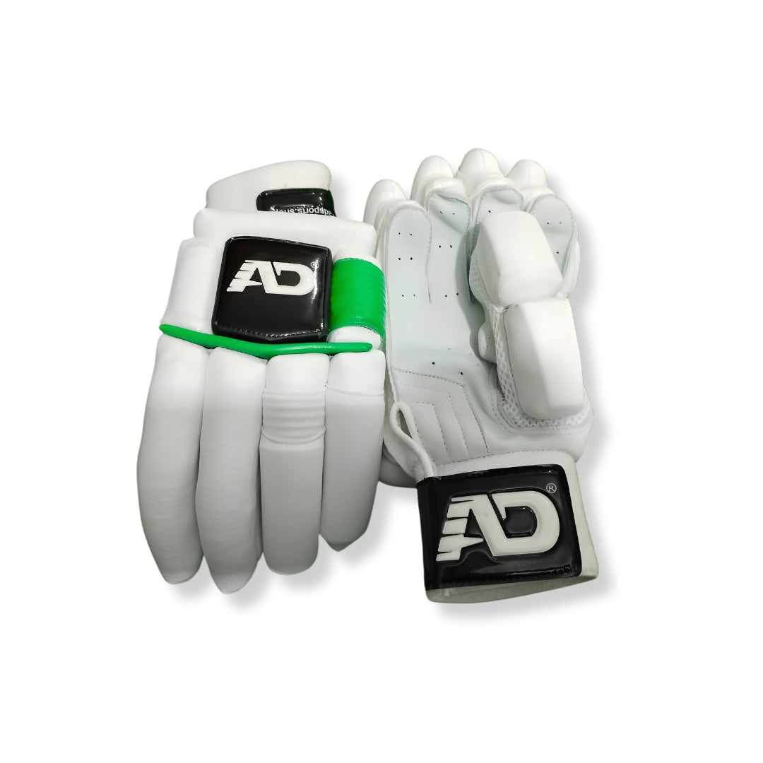 AD Sports Batting Gloves – White & Green Edition (Men's)
